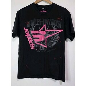 Rare Sp5der Tshirt Men M Black Pink Harley Davidson Hampton Moto Grunge EUC